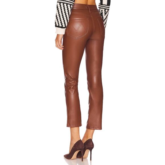 MOTHER The Mid Rise Dazzler Ankle Faux Leather Pant In Friar Brown Size 27 - Picture 2 of 11